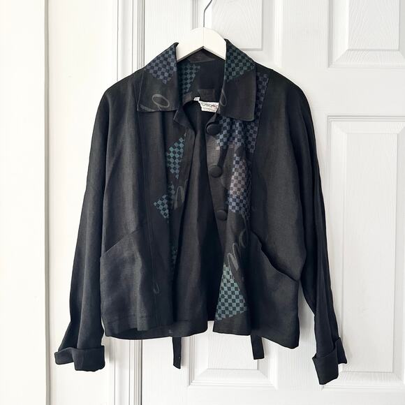 Beppa Vintage Black Linen Art To Wear Long Jumper Overall Dress Jacket Set Small - Picture 8 of 11